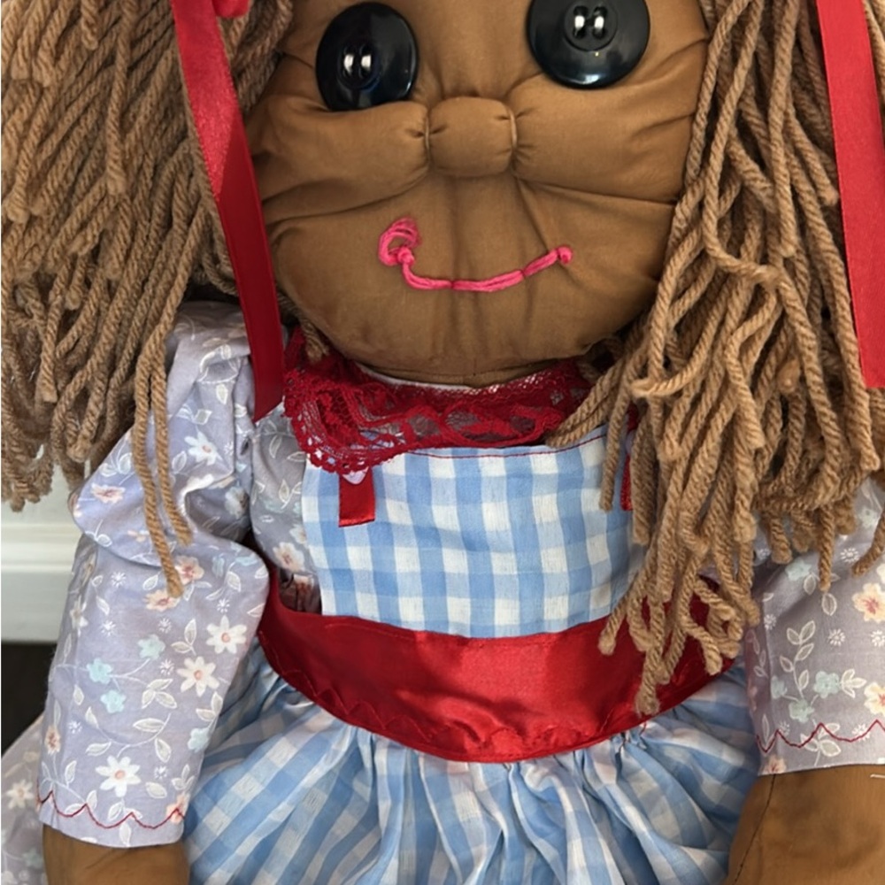 Handmade Rag Doll with Red Ribbons - Picture 2 of 3